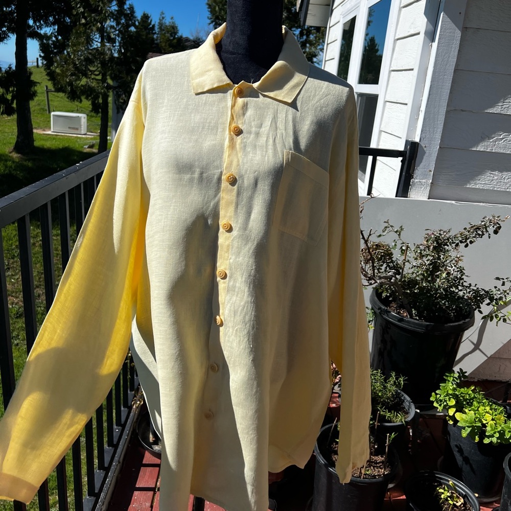 FLAX by Jeanne Englehart Medium Yellow Lightweight Button-Front Shirt
